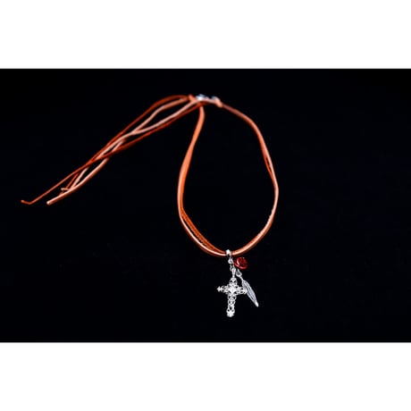 【Hiina Rose】／クローチェ・クロス ダブルレザーネックレス（キャメル×ブラウン）マグネットタイプ