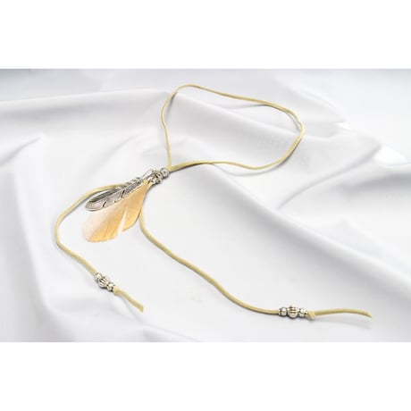 【Hiina Rose】／リアルフェザー×メタルフェザー・スエード チョーカー&ネックレス（ペールピンク）【数量限定販売】