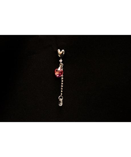【Hiina Rose】／スワロフスキーハート×ストーン付きチェーン ピアス