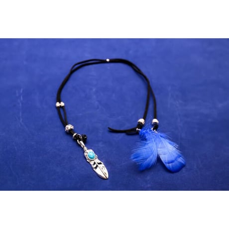 【Hiina Rose】／ターコイズ・デザイン スエード フェザー ネックレス（ブラック）