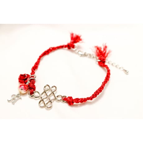 【Hiina Rose】／HINAイニシャル付き！ 三撚紐・四つ編み ブレスレット（梅重）／数量限定販売