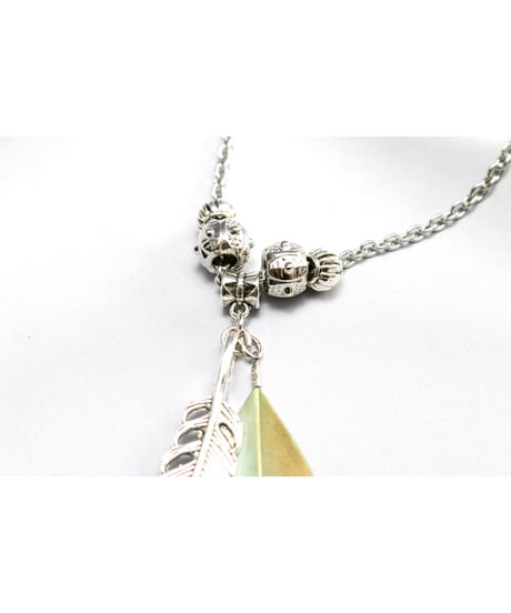 【Hiina Rose】／リアルフェザー×メタルフェザー・チェーン ネックレス（アクア)【数量限定販売】