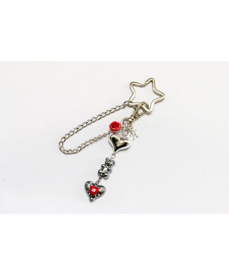 【Hiina Rose】／HINAイニシャル付き！バックチャーム&キーチェーン・スターキーホルダー（ストーンハート）