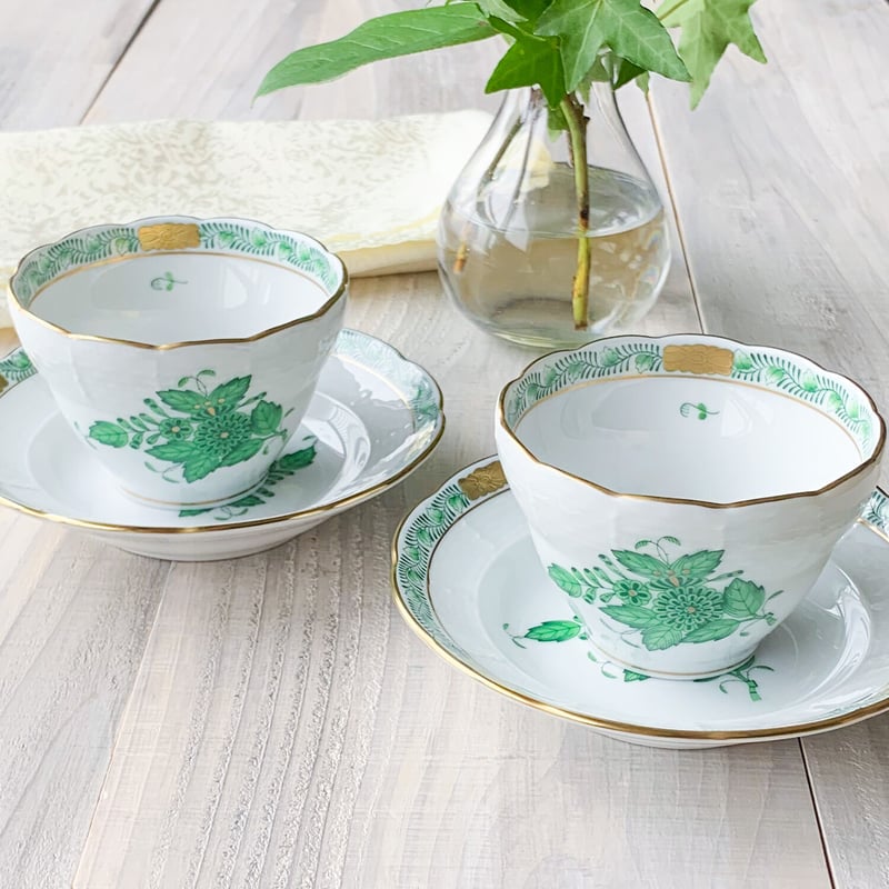 ☆未使用☆Herend ヘレンド アポニー グリーン プレート 19cm 2枚 ① ヘレンド アポニーグリーン 19cm プレート 美品 ☆未使用☆Herend