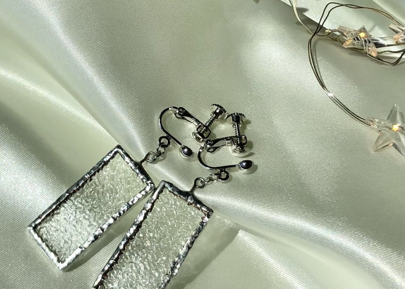 13 ステンドグラスイヤリング クリア | MIYA with ガラス工房まるみや