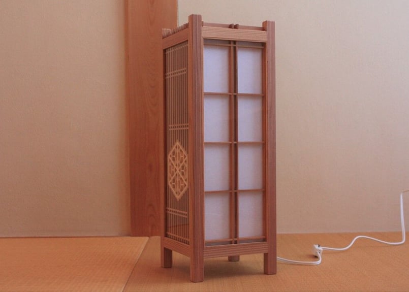 受注生産】六角形組子入り行灯 意匠：花型組子 と桜亀甲 | 指勘