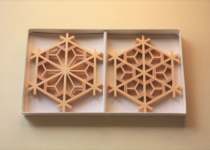 ギフトにおすすめ 【箱入り 2個セット】 三ツ組手コースター 意匠：花