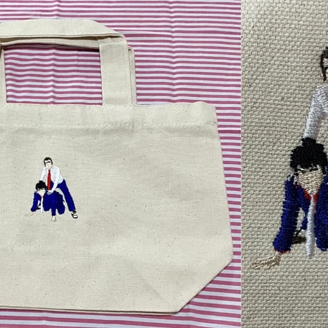 U字工事刺繍付ランチバッグ【キナリ】数量限定