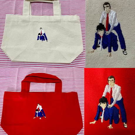 U字工事刺繍付ランチバッグ【キナリ】数量限定