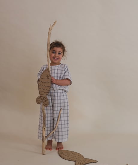 organic zoo - Navy Window Check Wide Leg Pants