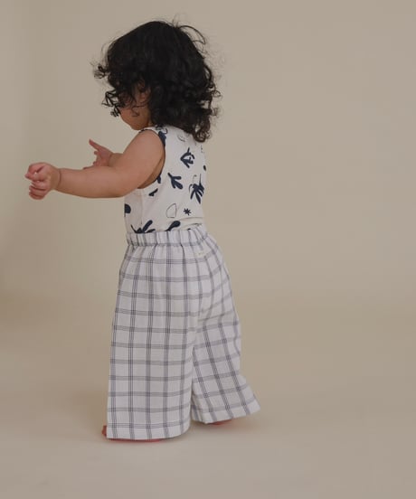 organic zoo - Navy Window Check Wide Leg Pants