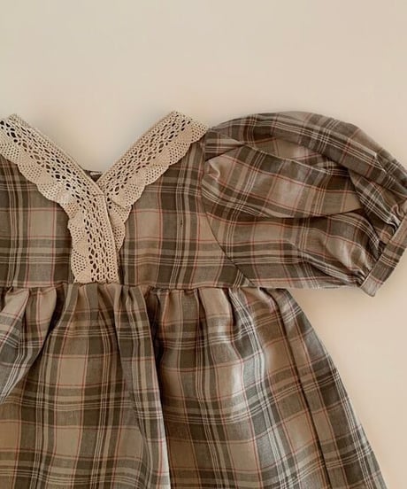 HELLO LUPO - Suzu blouse, beige red check with lace送料無料