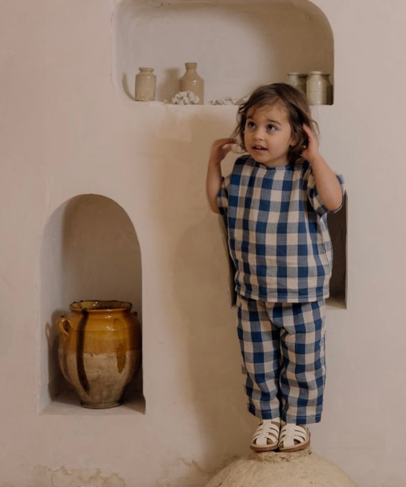 organic zoo - Pottery Blue Gingham Boxy T- Shir organic zoo - Pottery Blue Gingham Boxy T- Shir