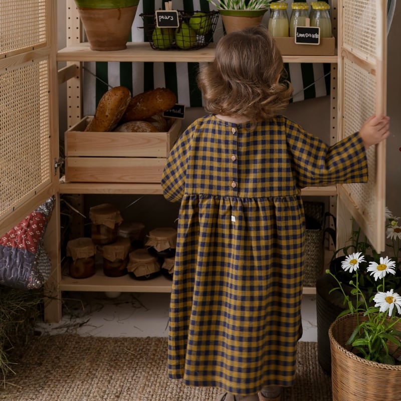 ワンピース organic zoo Blue Gingham Bella Dress organic zoo】Blue Gingham Dress 3-4y Pottery Blue Gingham
