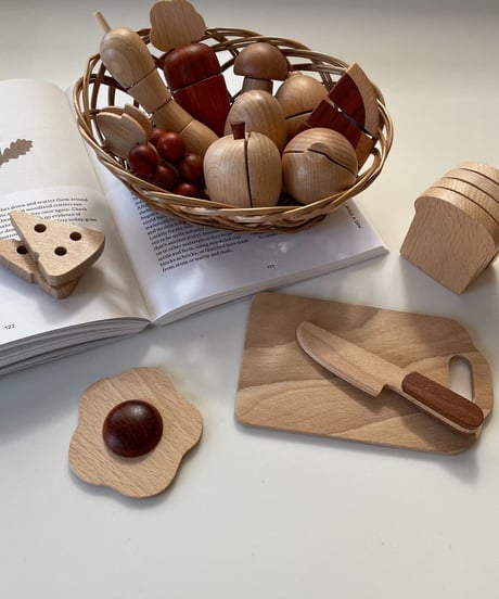 wooden play food set