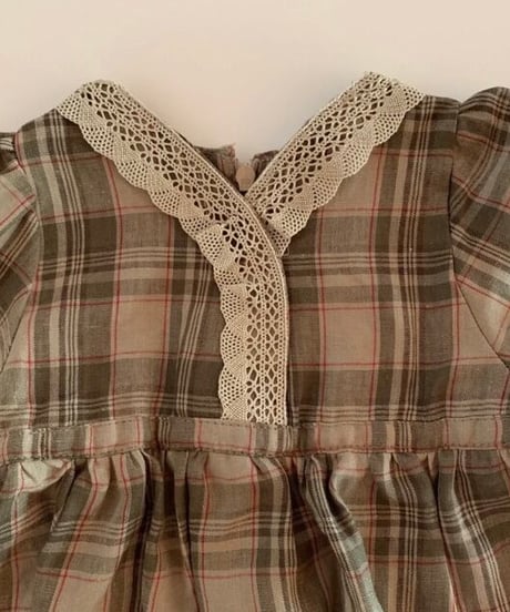 HELLO LUPO - Suzu tuta baby, beige/ red check with lace送料無料