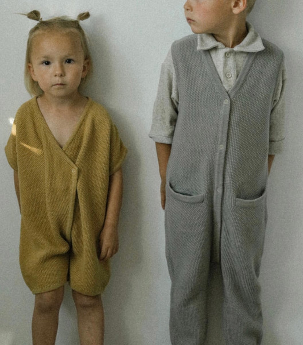 【専用】el.vira elvira ロンパース つぶつぶ　半袖　海外子供服 el.vira - Knit Textured Romper | Slate Grey |