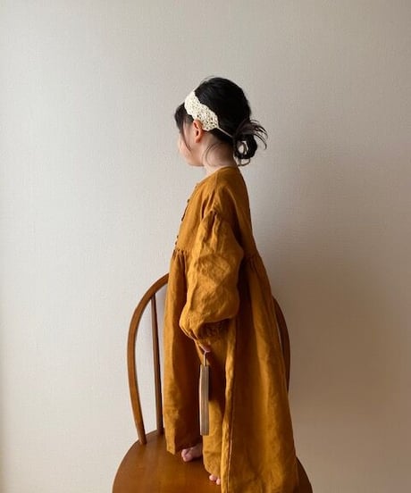 La Petite Alice- Linen Girl Dress Birdie with Bishop Sleeve(6m〜12m)