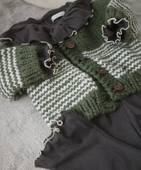 THE BLUEBERRY HILL - Stripe Cardigan  Moss/Cream