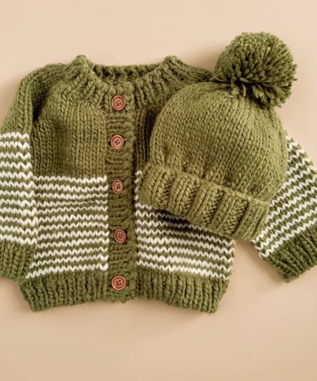THE BLUEBERRY HILL - Stripe Cardigan  Moss/Cream