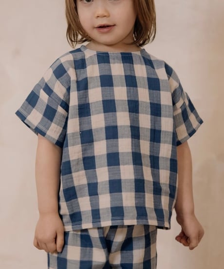organic zoo - Pottery Blue Gingham Boxy T- Shirt送料無料