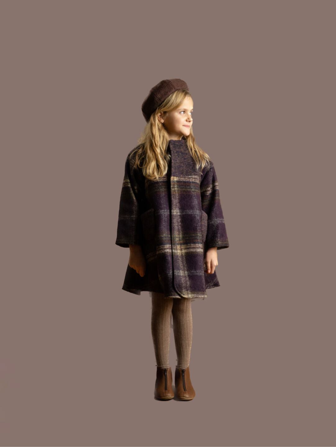 HELLO LUPO - Bell coat / purple check (6-7y siz