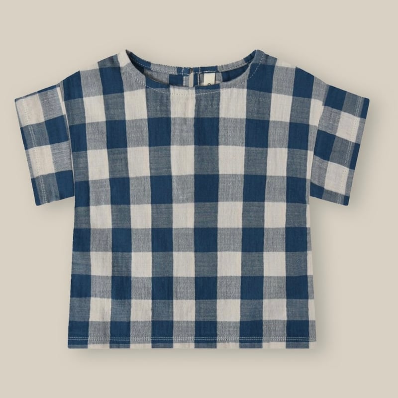 organic zoo Blue Gingham  ギンガム　1-2y organic zoo - Pottery Blue Gingham Boxy T- Shir
