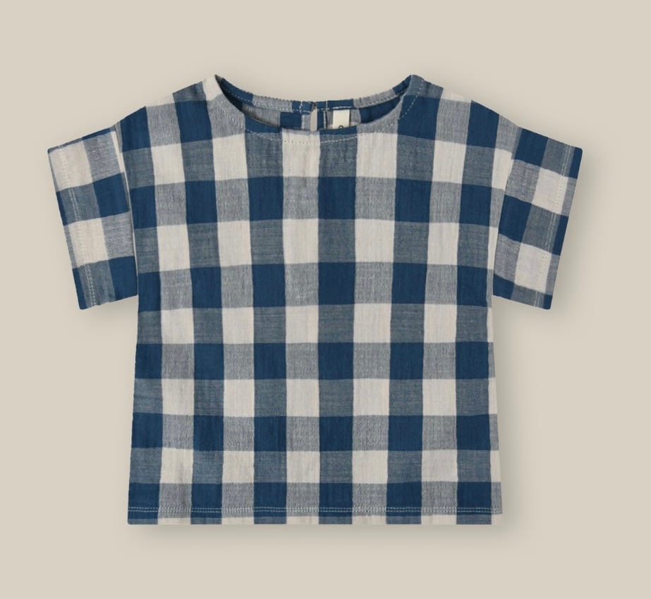 organic zoo - Pottery Blue Gingham Boxy T- Shir