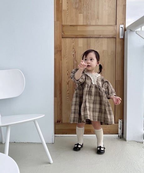 HELLO LUPO - Suzu blouse, beige red check with lace送料無料