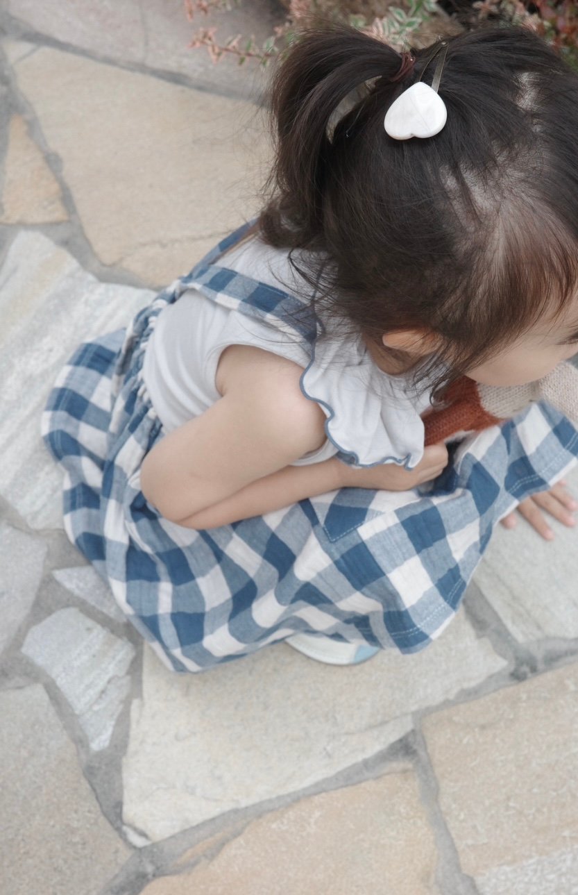 オーガニックズー　クロスバックスカート organic zoo】Pottery Blue Gingham Maker Crossback Skirt 【1