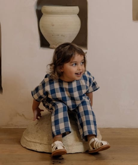 organic zoo - Pottery Blue Gingham Boxy T- Shirt送料無料
