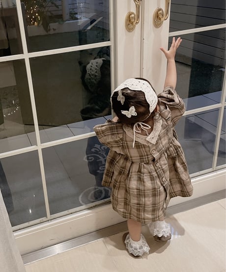 HELLO LUPO - Suzu blouse, beige red check with lace送料無料