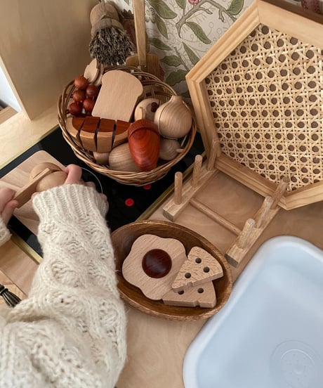 wooden play food set