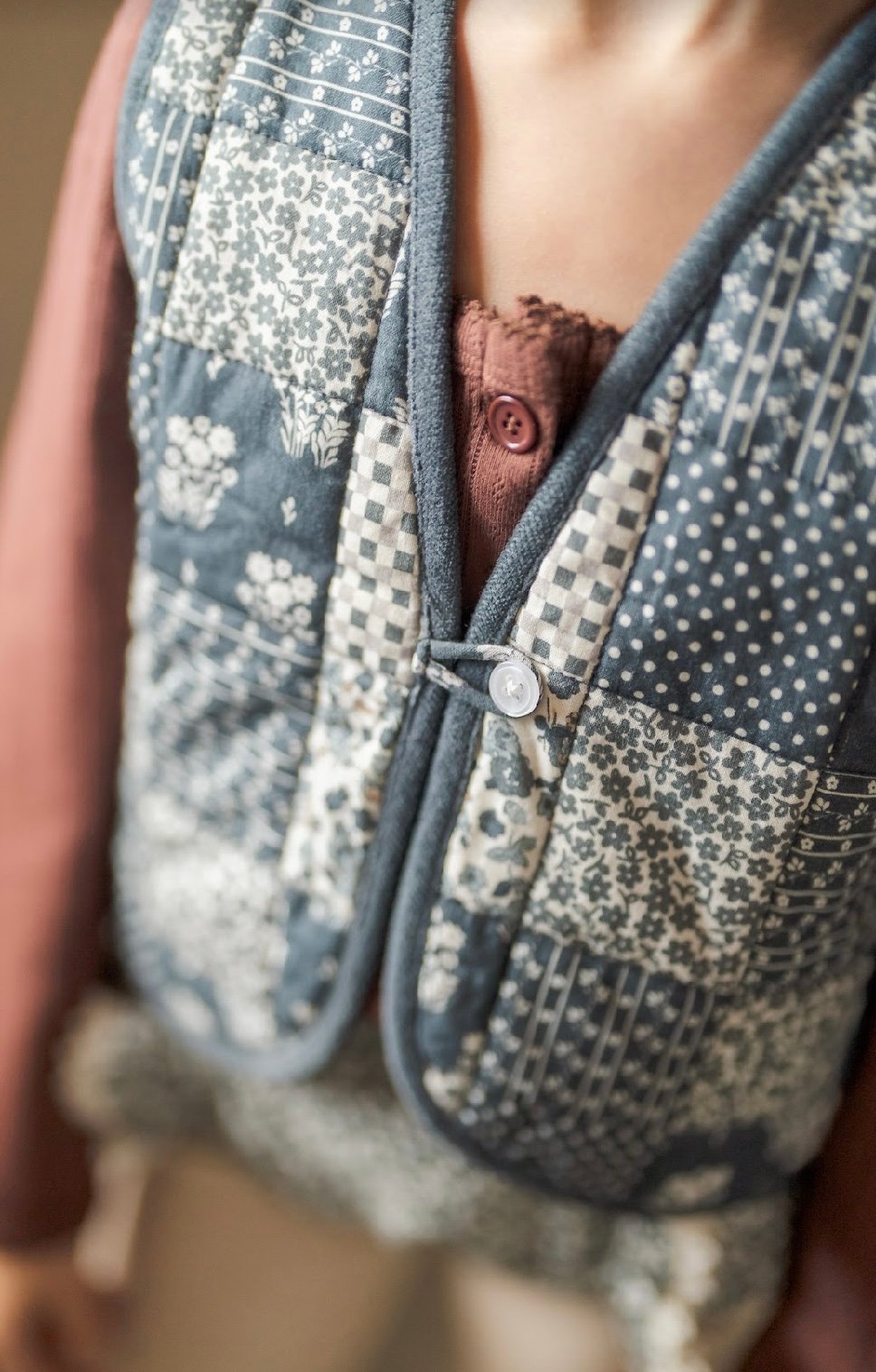 little cotton clothes 2024AW パッチワークワンピース Little Cotton Clothes - Bay Waistcoat - Patchwo