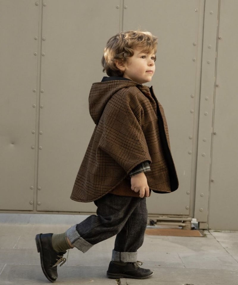 HELLO しょぼく LUPO Poncho brown check 2-3y