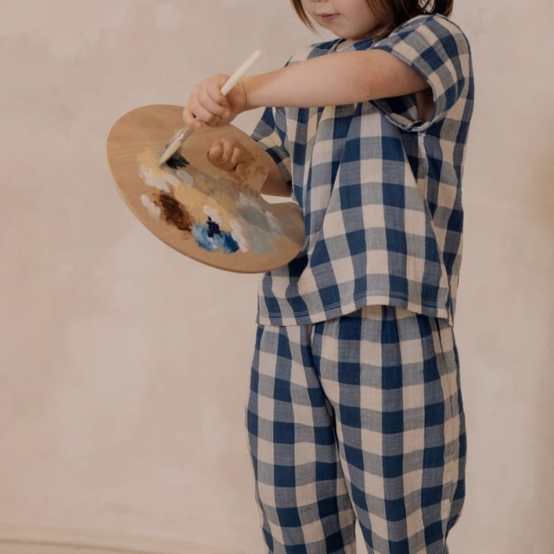 organic zoo Blue Gingham  ギンガム　1-2y organic zoo Pottery Blue Gingham ボクシーTシャツ｜ギンガム