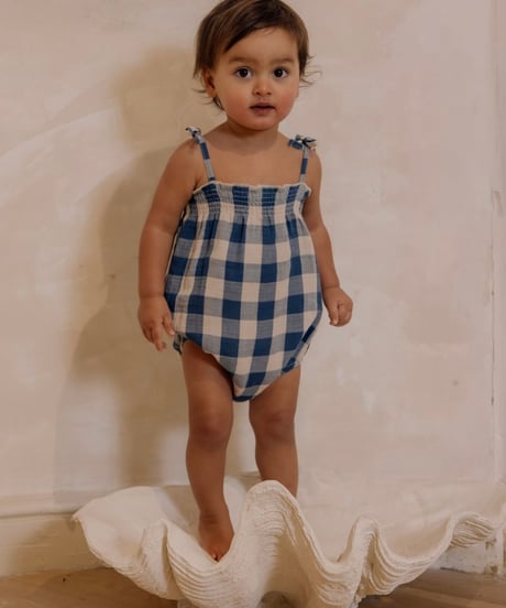 organic zoo - Pottery Blue Gingham Spaghetti Bodysuit
