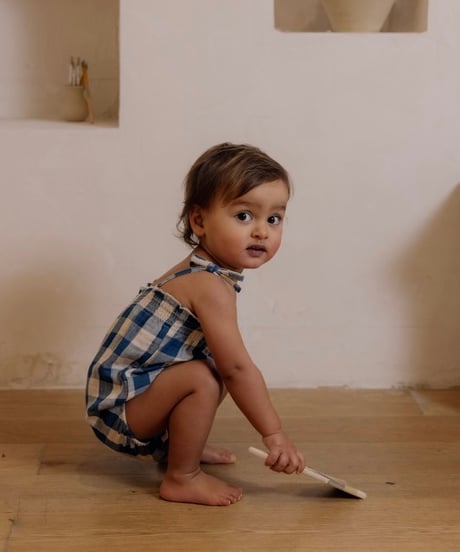 organic zoo - Pottery Blue Gingham Spaghetti Bodysuit