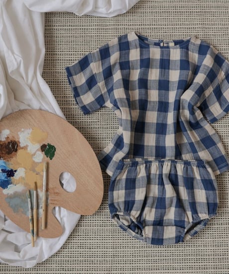 organic zoo - Pottery Blue Gingham Boxy T- Shirt送料無料