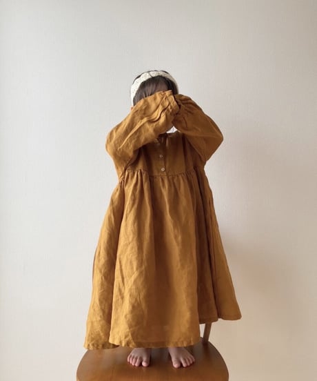La Petite Alice- Linen Girl Dress Birdie with Bishop Sleeve(6m〜12m)