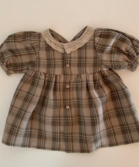 HELLO LUPO - Suzu blouse, beige red check with lace送料無料