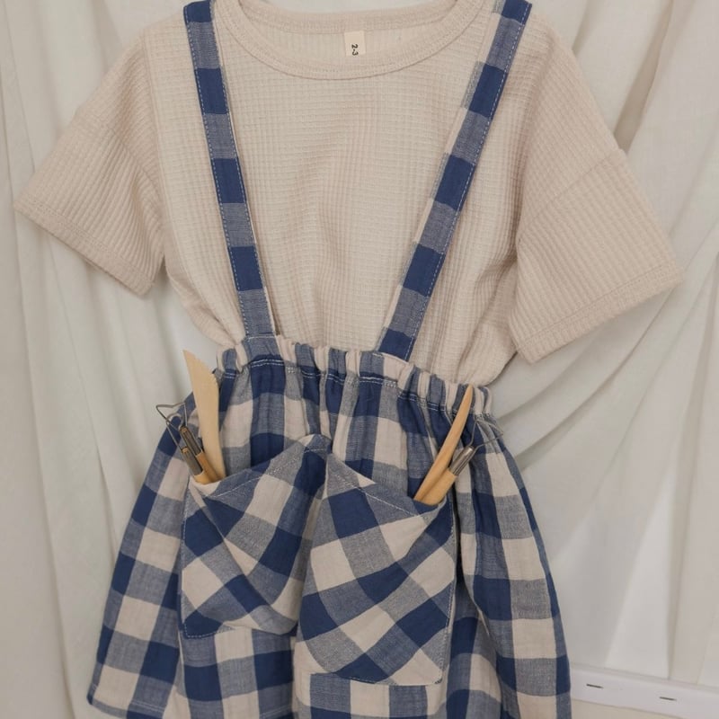 ボトムス organic zoo Pottery Blue Gingham Skirt Pottery Blue Gingham Maker Crossback Skirt | Organic Zoo
