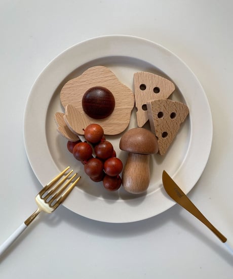wooden play food set