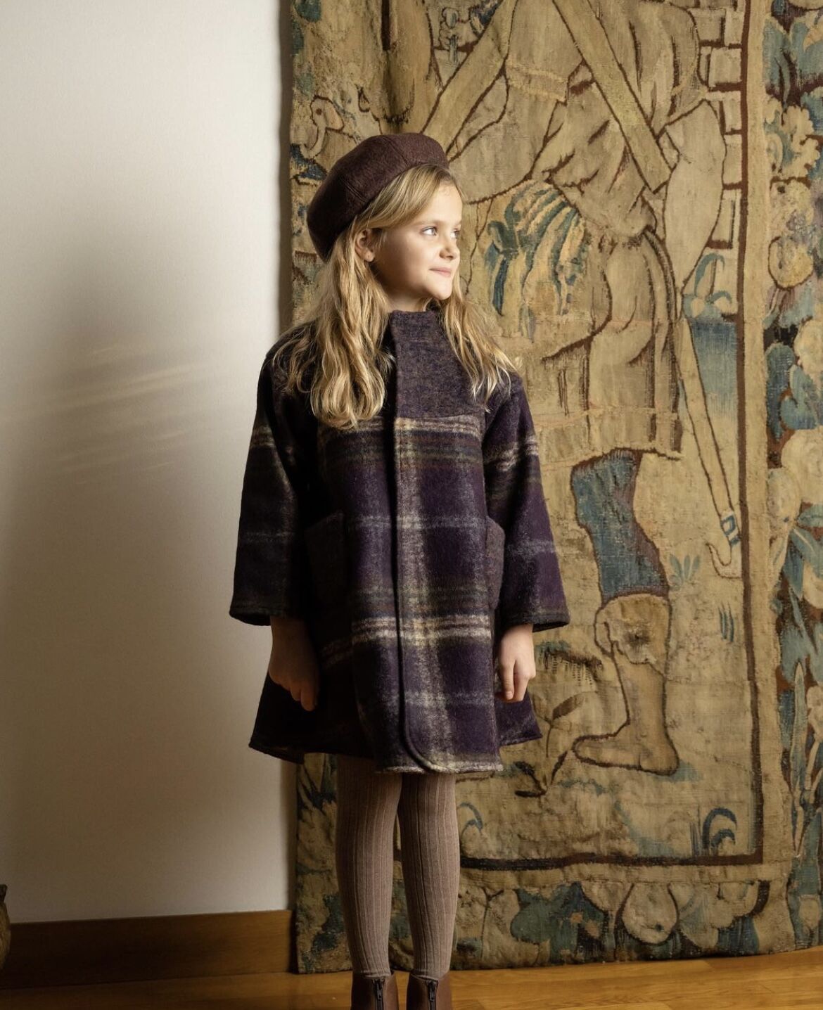 HELLO LUPO - Bell coat / purple check (6-7y siz