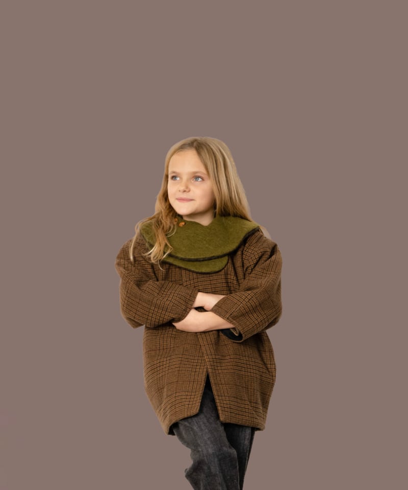 HELLO LUPO Poncho brown check / 思いがけ 2-3y