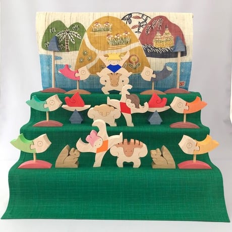 KK224　三童子三段飾り（特製・山里）　小黒三郎　組み木の五月人形