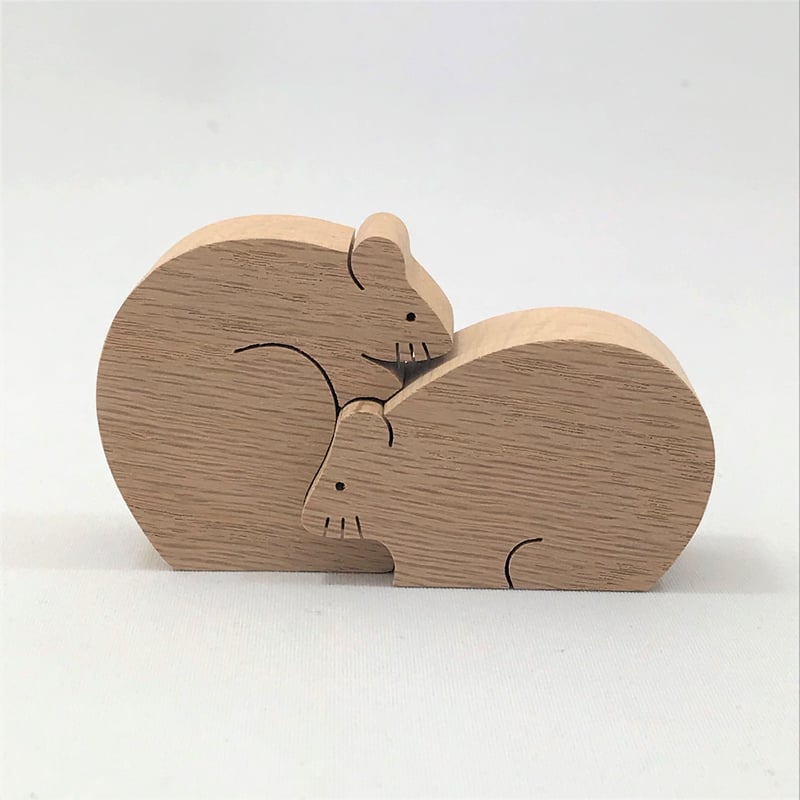 KA154 ネズミのカップル 小黒三郎の組み木 十二支の動物 | ゆ