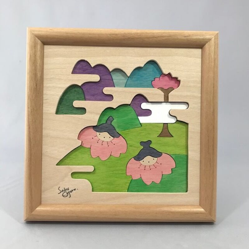 KP191 組み木絵 桜の花びな 小黒三郎 組み木のひな人形 | ゆかいな