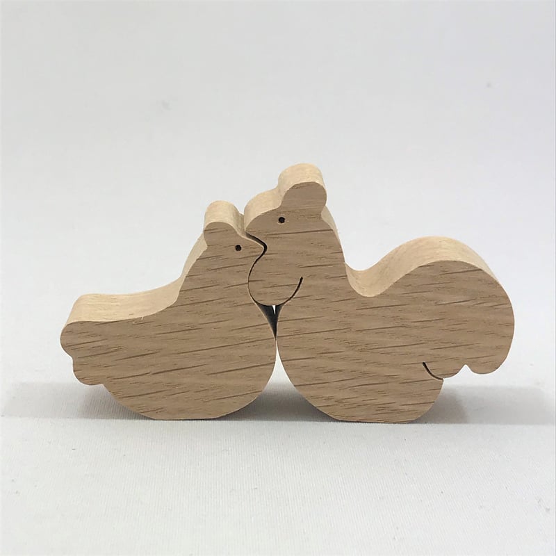 KA163 ニワトリのカップル 小黒三郎の組み木 十二支の動物 | ゆかいな