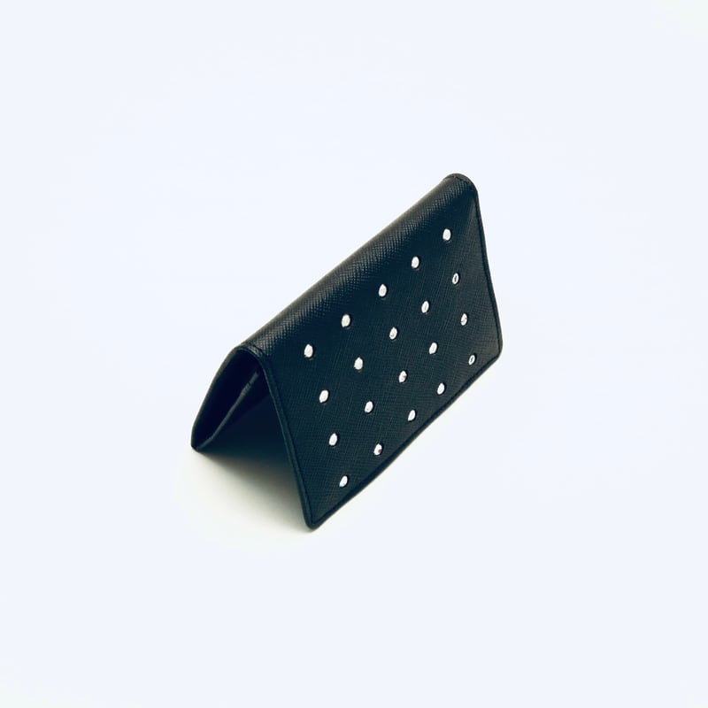 日本製牛革スワロフスキー付きブラック カードケース WPG17006-BK